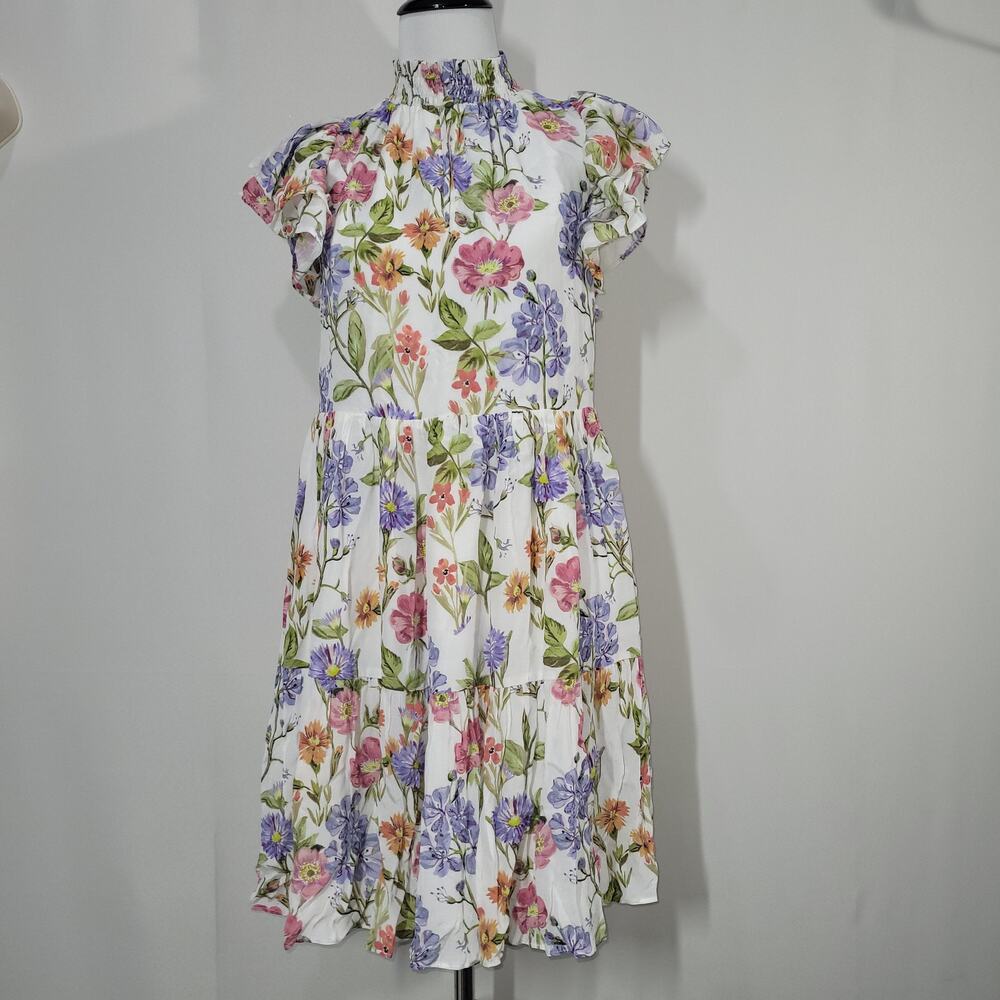 Yumi Kim Floral Hopefield Ivory Peyton Mini Dress Popover Ruffle Sleeves X-Small